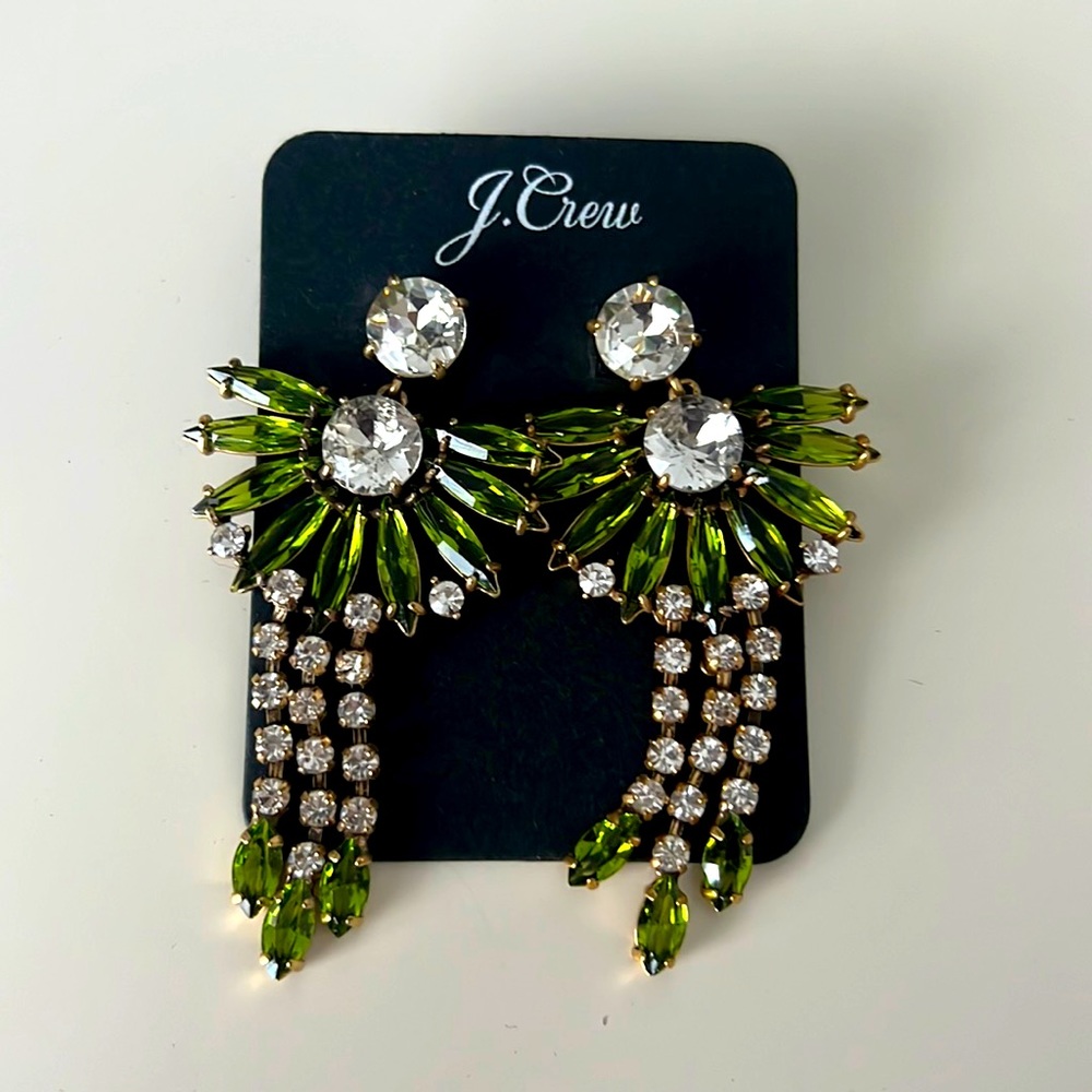J. Crew Green Crystal Art Deco Earrings